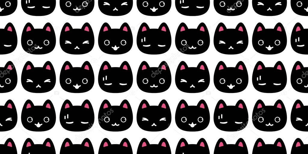 cat seamless pattern kitten vector calico pet animal head face scarf isolated repeat background cartoon tile wallpaper doodle illustration black design