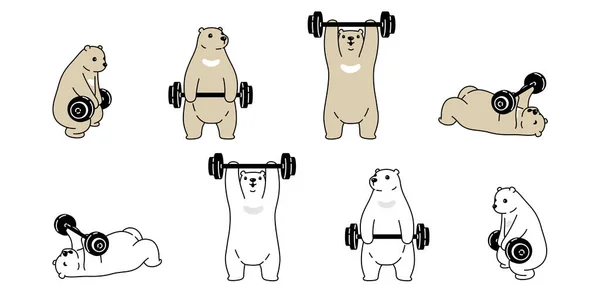 Bear Wektor Niedźwiedź Polarny Trening Fitness Hantle Ikona Logo Teddy — Wektor stockowy