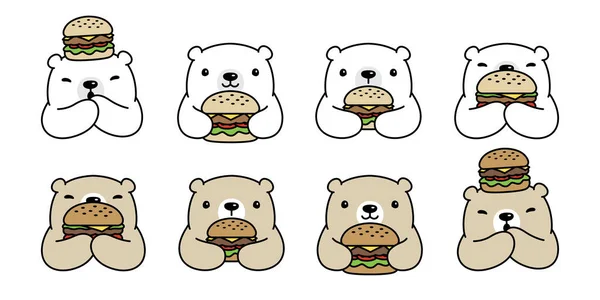 Bär Vektor Eisbär Hamburger Lebensmittel Symbol Logo Bäckerei Teddy Cartoon — Stockvektor