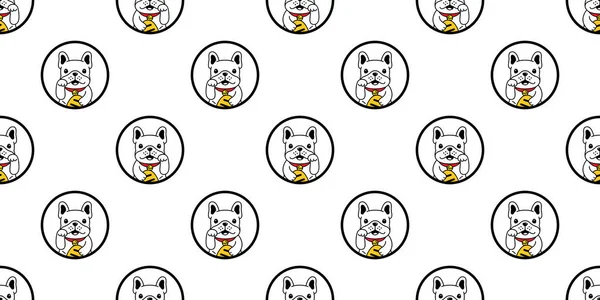 Hund Nahtlose Muster Französisch Bulldogge Glück Katze Japan Maneki Neko — Stockvektor