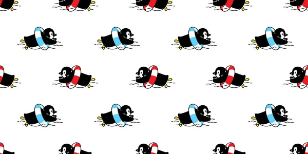Pingouin Motif Sans Couture Oiseau Piscine Anneau Vecteur Dessin Animé — Image vectorielle