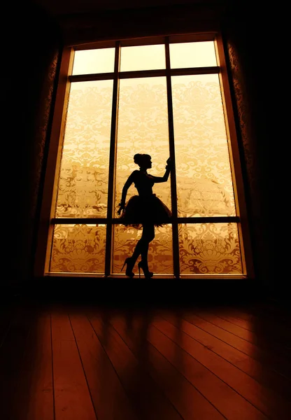 Yüksek kabzaüzerinde güzel dansçı kız silueti — Stok fotoğraf