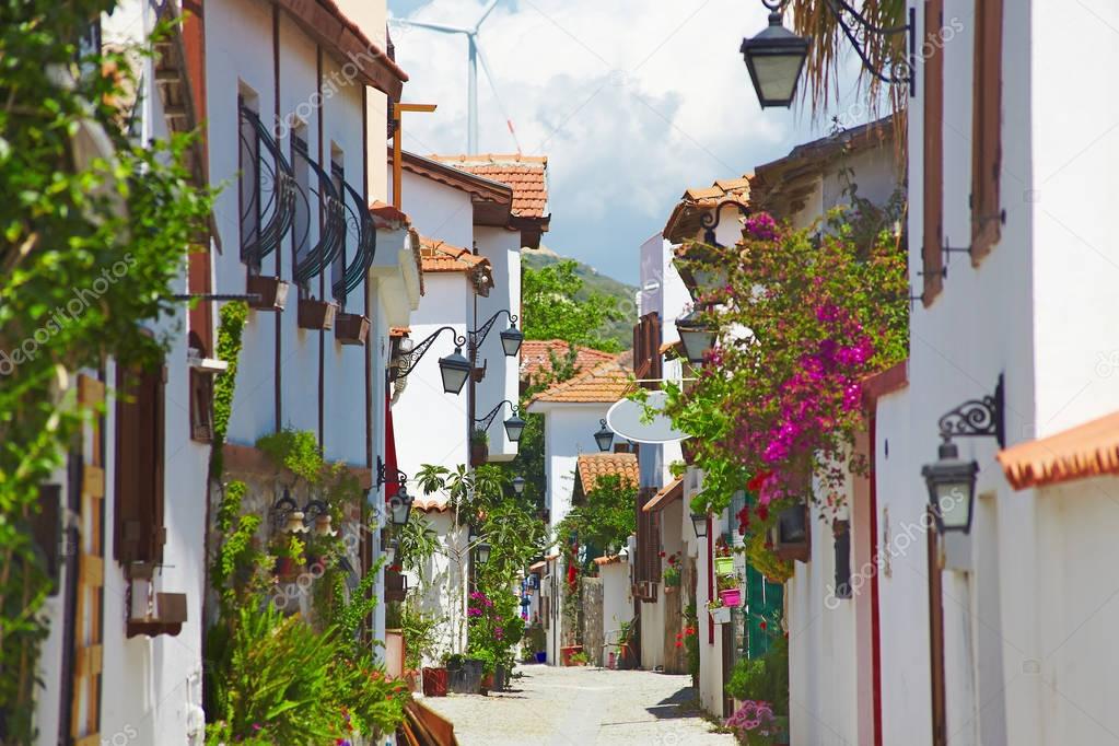 Cozy cute view of Mediterranean village touristic route sea side