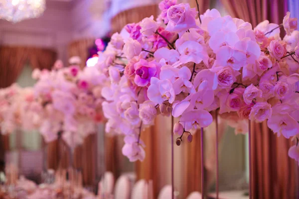 Luxury decorated with flowers roses and orchids celebration hall in palace — Stock Photo, Image