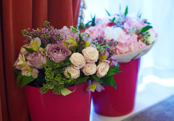 Baskets of flowers on celebration event hall