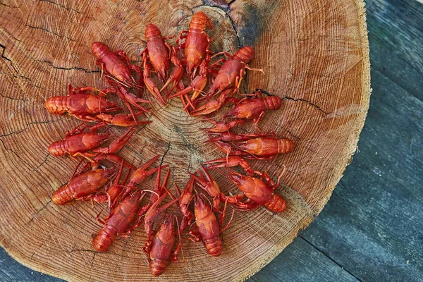 Crawfish dimasak dan disajikan di latar belakang kayu — Stok Foto