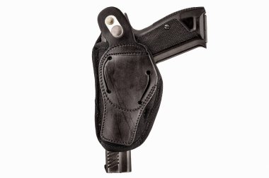 Bir taktik deri tabanca kılıfı tabancada. İzole