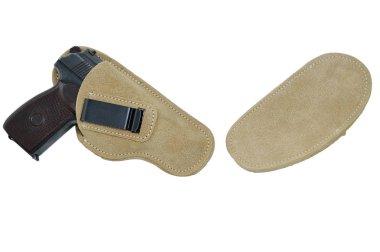 Bir taktik deri tabanca kılıfı tabancada. İzole