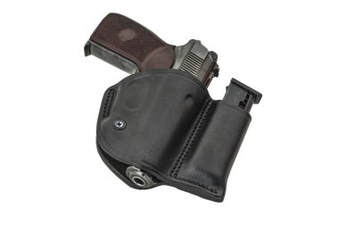 Bir taktik deri tabanca kılıfı tabancada. İzole