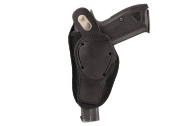 Bir taktik deri tabanca kılıfı tabancada. İzole