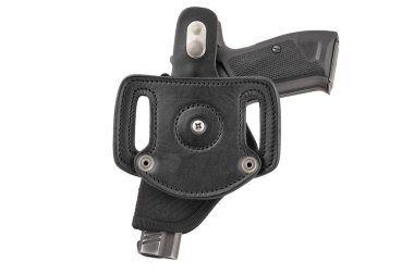 Bir taktik deri tabanca kılıfı tabancada. İzole