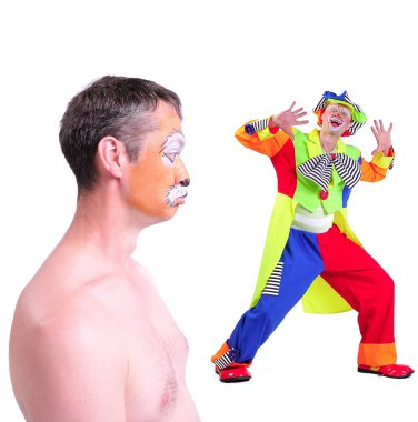 İzole iki resim kolaj: gülen, yakın çekim portre bir