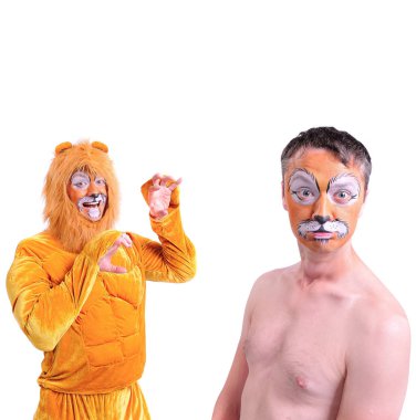 İzole iki resim kolaj: gülen, yakın çekim portre bir