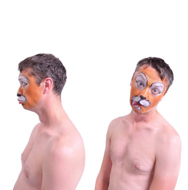 İzole iki resim kolaj: gülen, yakın çekim portre bir