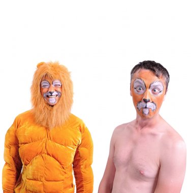 İzole iki resim kolaj: gülen, yakın çekim portre bir