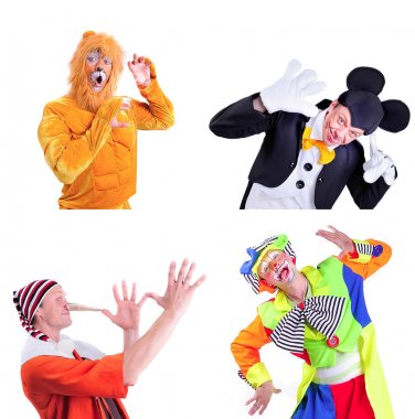 İzole edilmiş dört resmin kolajı: gülümsemenin yakın plan portresi 