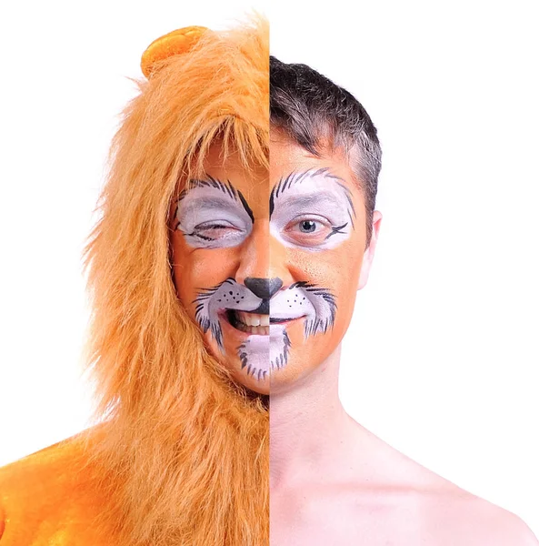 İzole iki resim kolaj: gülen, yakın çekim portre bir