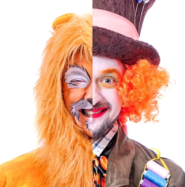 İzole iki resim kolaj: gülen, yakın çekim portre bir