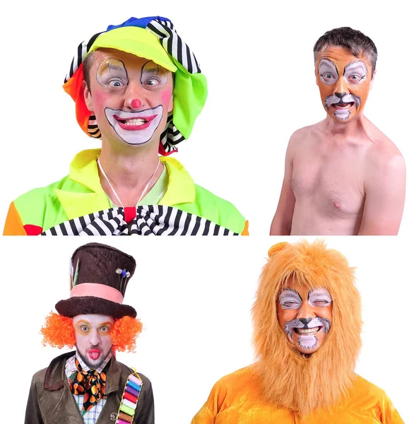 İzole edilmiş dört resmin kolajı: gülümsemenin yakın plan portresi 