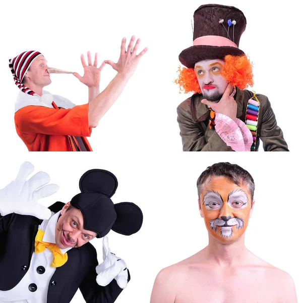 İzole edilmiş dört resmin kolajı: gülümsemenin yakın plan portresi 