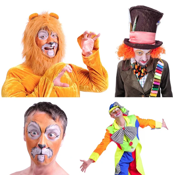 İzole edilmiş dört resmin kolajı: gülümsemenin yakın plan portresi 