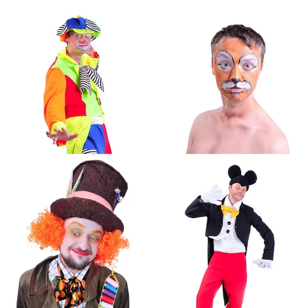 İzole edilmiş dört resmin kolajı: gülümsemenin yakın plan portresi 