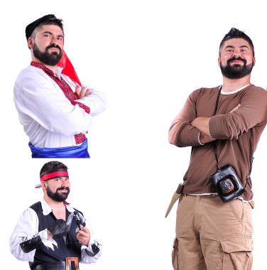 Kolaj üç fotoğraf izole: gülen, yakın çekim portre
