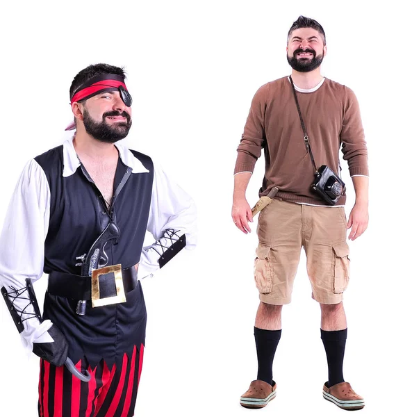 Collage of two pictures isolated: close-up portrait of smiling a — Stock Photo, Image