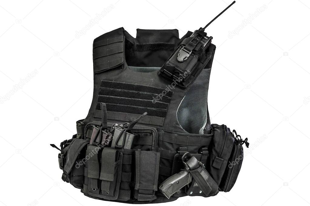 A bulletproof vest made from high-tech fabric with quick connect