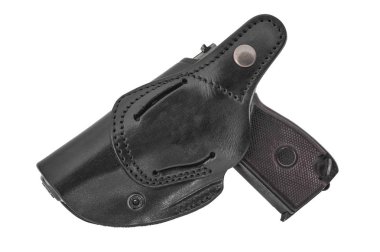 Tabanca ile deri tabanca kılıfı kalıplı. İzole