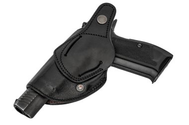 Tabanca ile deri tabanca kılıfı kalıplı. İzole