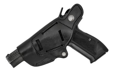 Tabanca ile deri tabanca kılıfı kalıplı. İzole