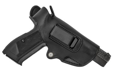 Tabanca ile deri tabanca kılıfı kalıplı. İzole