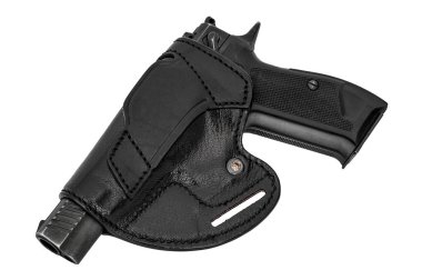 Tabanca ile deri tabanca kılıfı kalıplı. İzole