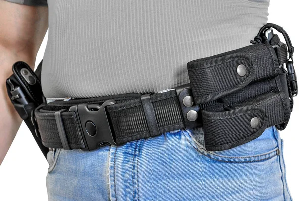 Military tactical belt with semi-automatic buckle for connection — Stock Photo, Image