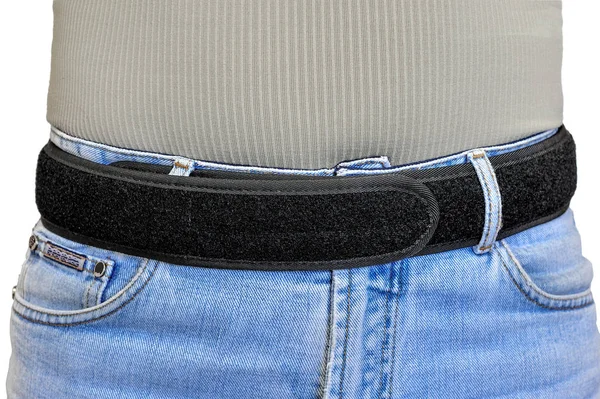 Military tactical belt with velcro fastening system, wearing on — Stock Photo, Image