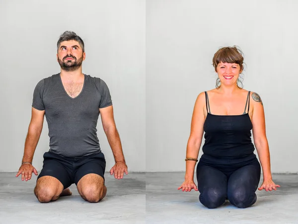 Collage of two: Yoga students showing different yoga poses — Stock Photo, Image