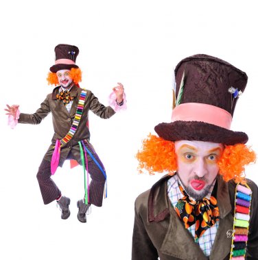 Fotoğraf kolaj. Mad Hatter's farklı yüz duygular. İki pics