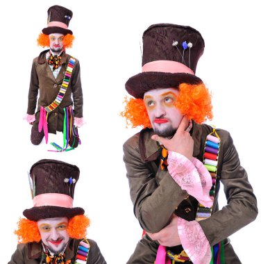 Fotoğraf kolaj. Mad Hatter's farklı yüz duygular.