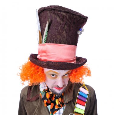 Mad Hatter's farklı yüz duygular. Yakın çekim portre gülümseyen ve animatör çeşitli tiyatro rolleri etrafında kandıramazsın. Duygusal ve renkli. Hadisler arıyorsunuz