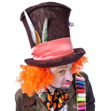 Mad Hatter's farklı yüz duygular. Yakın çekim portre gülümseyen ve animatör çeşitli tiyatro rolleri etrafında kandıramazsın. Hadisler bak 
