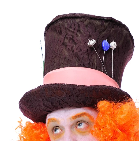 Mad Hatter's farklı yüz duygular. Gülümseyen ve animatör çeşitli tiyatro rolleri etrafında dalga yakın çekim ve kırpılmış portre.