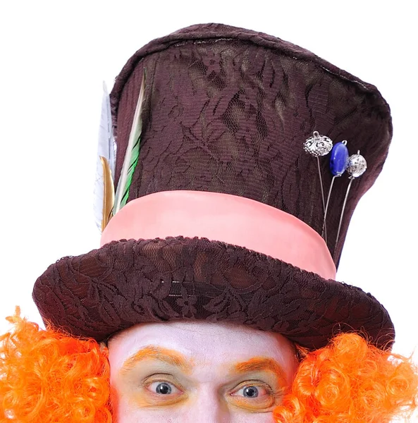 Mad Hatter's farklı yüz duygular. Yakın çekim portre gülümseyen ve animatör çeşitli tiyatro rolleri etrafında kandıramazsın. Gülümseyen gözleri