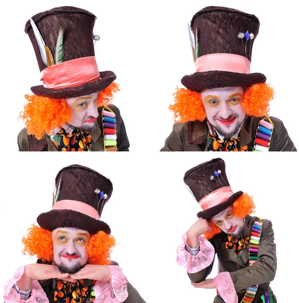 Fotoğraf kolaj. Mad Hatter's farklı yüz duygular. Dört Portreler