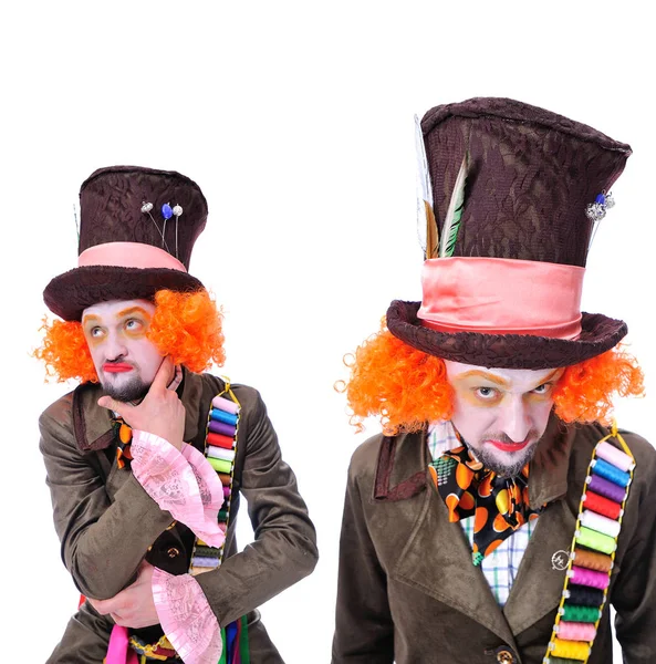 Collage of few pictures. Mad hatter's different facial emotions. Two close-ups — Stock Photo, Image