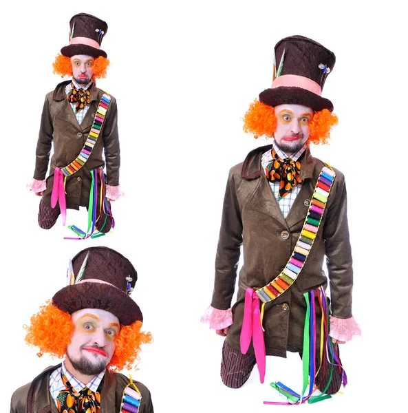 Fotoğraf kolaj. Mad Hatter's farklı yüz duygular. Deli