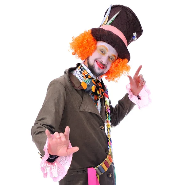 Mad Hatter's farklı yüz duygular. Yakın çekim portre gülümseyen ve animatör çeşitli tiyatro rolleri etrafında kandıramazsın. Duygusal. Dans