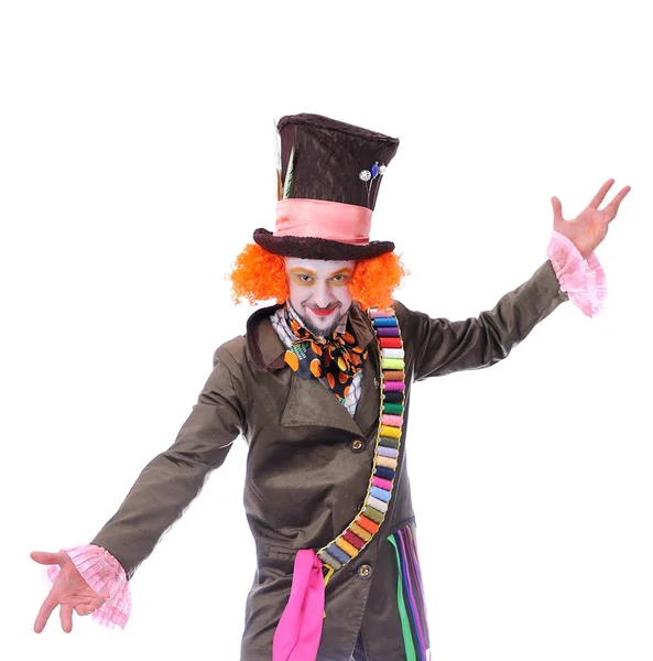 Mad Hatter's farklı yüz duygular. Yakın çekim portre gülümseyen ve animatör çeşitli tiyatro rolleri etrafında kandıramazsın. Eller yaymak