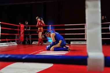 Kiev, Ukrayna - 16 Aralık 2015: Ukrayna savaş oyunları III - ülke çapında mücadele Oyunlar - kavga Ukraynalı Muay Tay-sporcuların şampiyonu ünvanını için