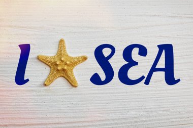 Rude ahşap yüzey tagline ile Denizi seviyorum